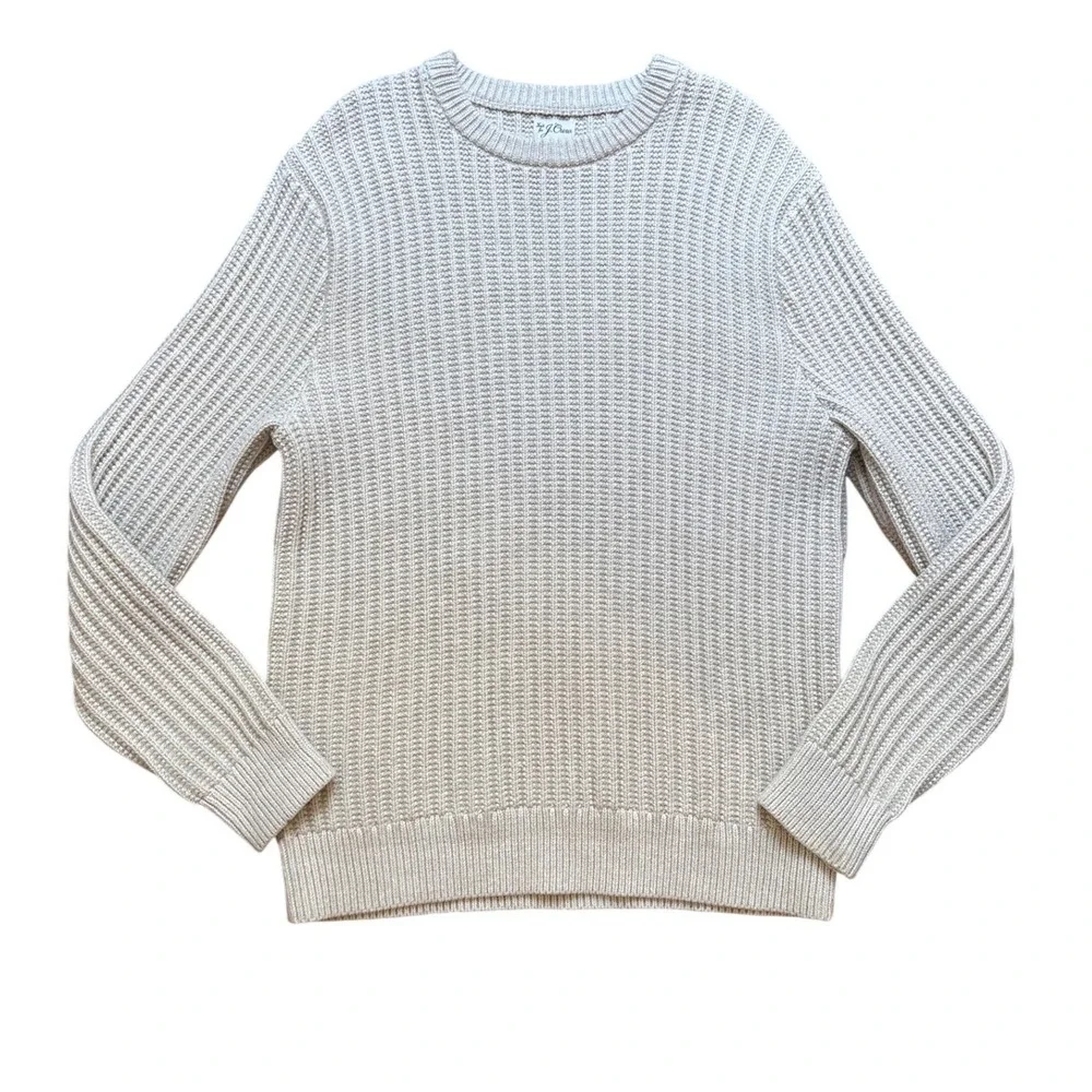 J Crew‎ Shaker Stitch Sweater Mens Cream Cotton Knit Crewneck SIZE XL